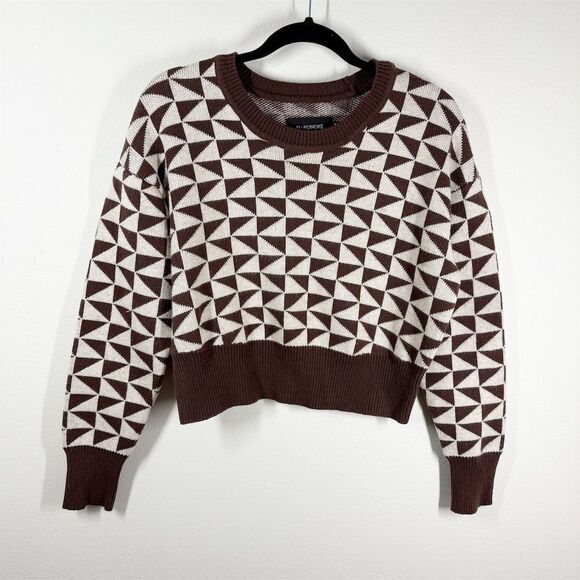 11 Honore Justina Houndstooth Sweater Size‎ 12 Brown Cream Cropped Wool Blend - Picture 1 of 10